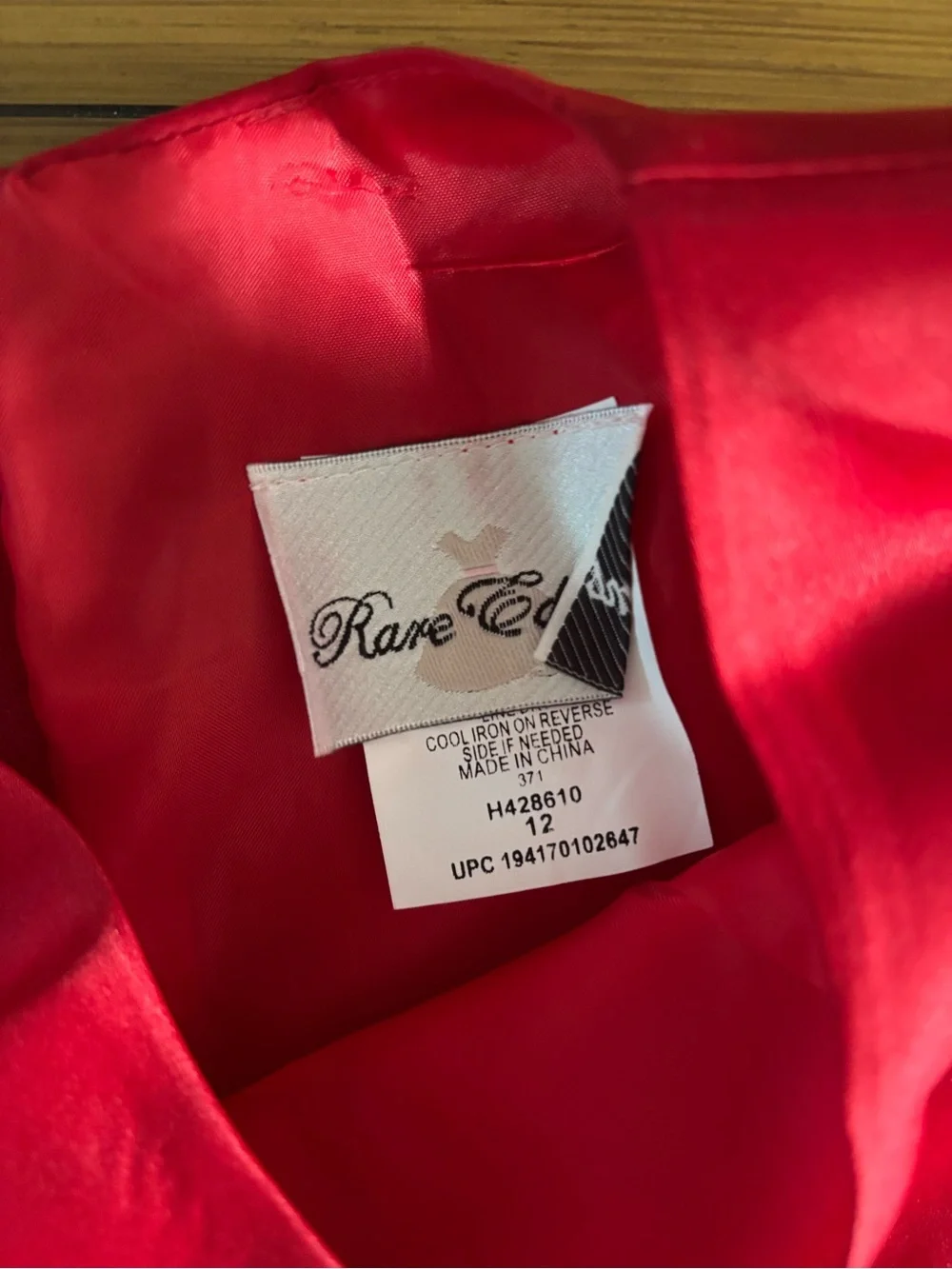 Rare Editions Red Satin Dress with Plaid Bow and Hem